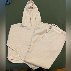 Cropped Hoodie and Waffle Jogger Lounge Set L